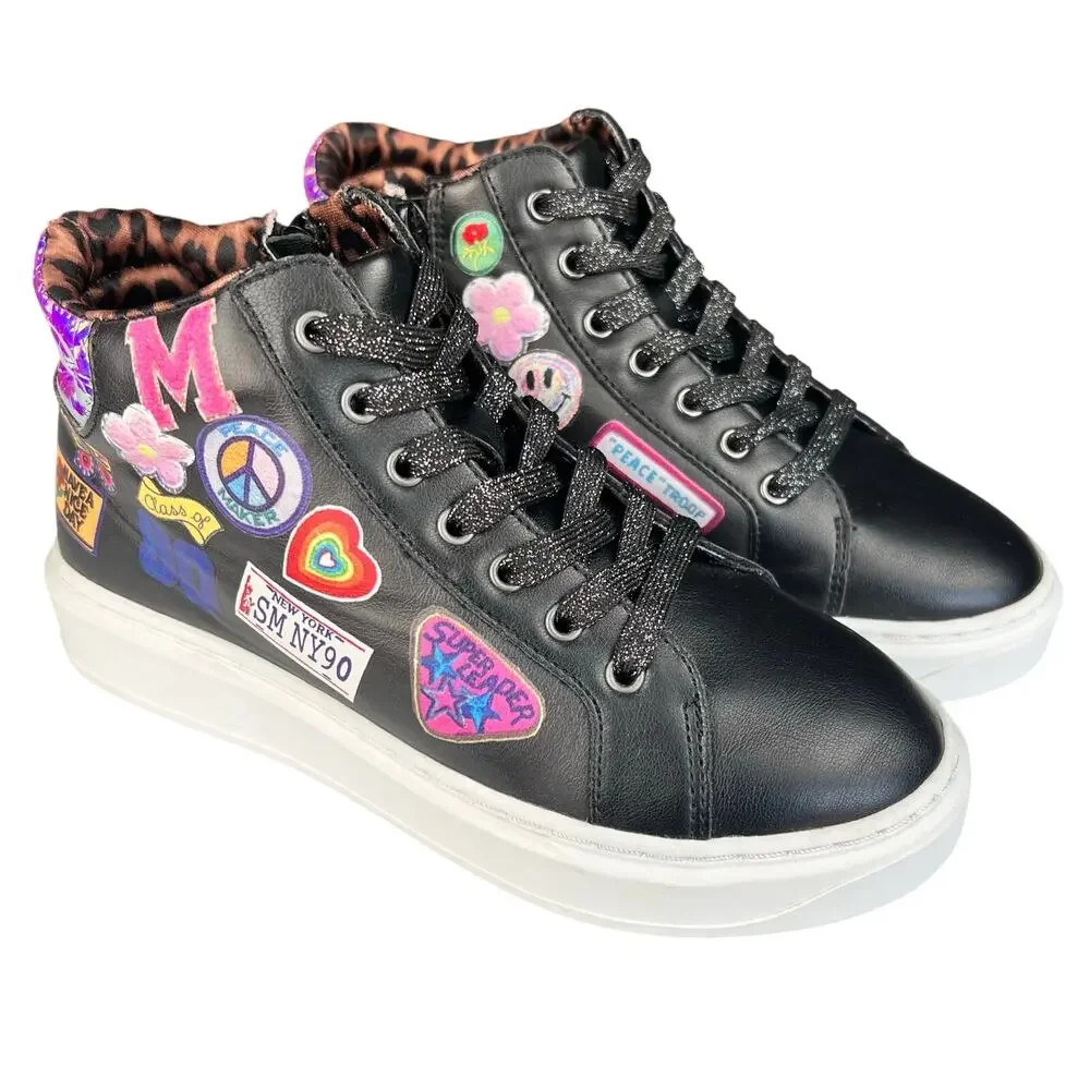 Madden Girl MJANE High Top Black Patch Sneakers Girls Size 2